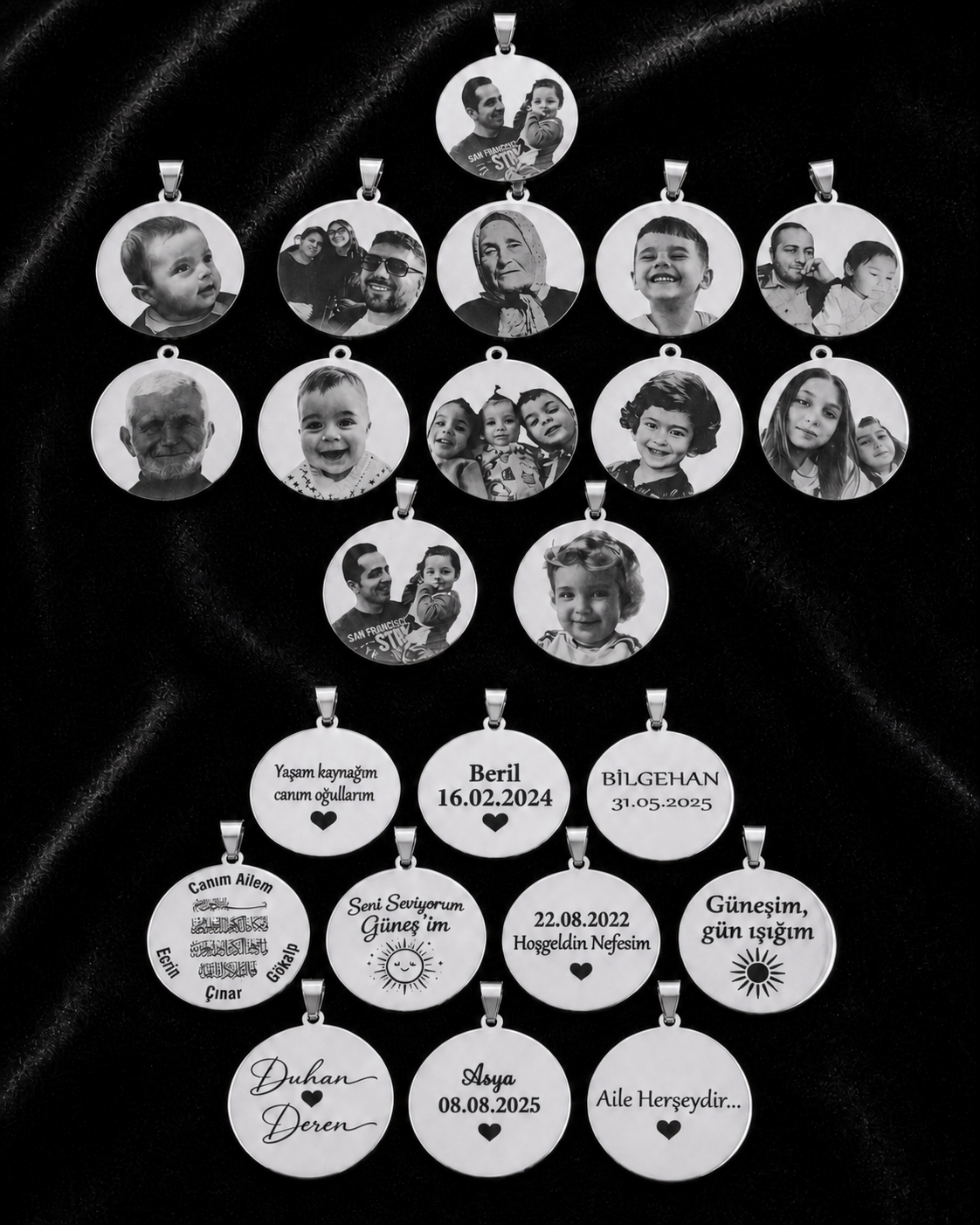 Aile fotoğrafı lazerle işlenmiş erkek resimli kolye